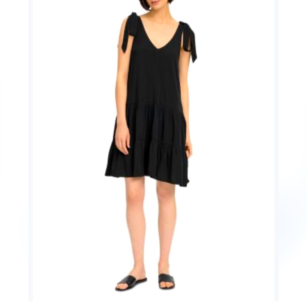 SPLENDID Black Dress Carolina Tie Shoulder Tiered Viscose Bow Details Size M NWT - Picture 1 of 7